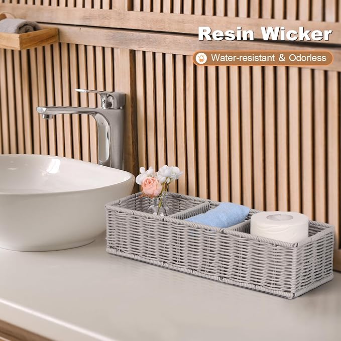 Gray 3-Section Wicker Storage Basket - Image 7