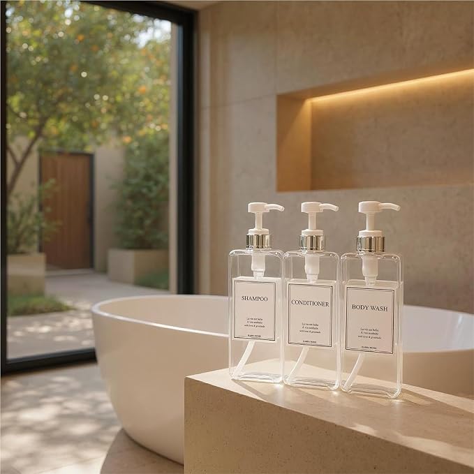 Modern Design Shampoo and Conditioner Dispenser, Large 27oz Shower Soap - Image 3