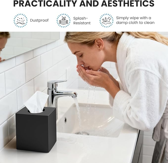 2 Pack Tissue Box Cover Black, Square Acrylic Tissue Holder, Decorative Facial - Image 4