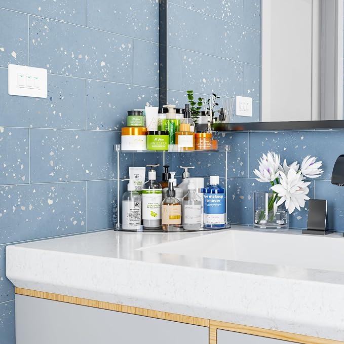 Yieach 2 Tier Corner Bathroom Counter Organizer, Acrylic Bathroom Counter Shelf - Image 2