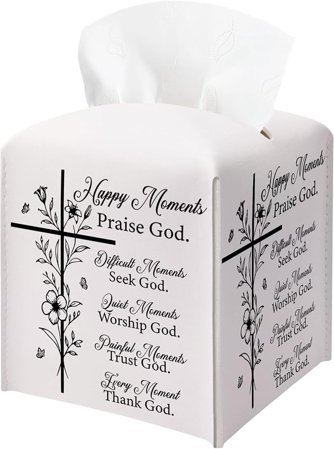 Christian Bible Verses Tissue Box Cover Square, Inspirational Quotes Waterproof by BGFMVS