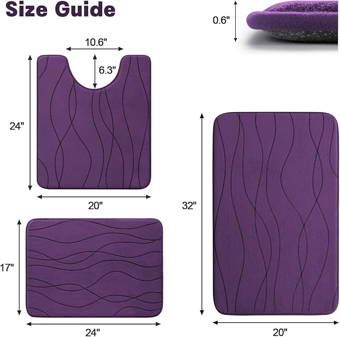 YIHOUSE Memory Foam Purple Bathroom Rug Sets 3 Piece, Ultra Absorbent Bath Mat - Image 2