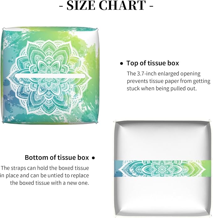 Green Boho Mandala Flower Tissue Box Cover Square, Abstract Mandala Floral - Image 5