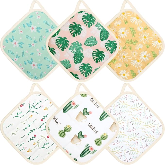 6 Pack Pot Holders 100% Cotton Heat Resistant Potholder, Machine Washable Pot by Unknown