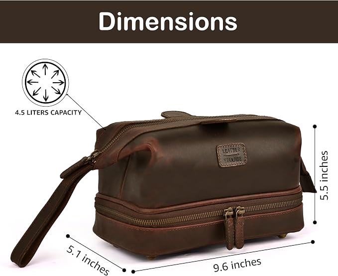 LEATHER VILLAGE Genuine Leather Dopp Kit – Large Travel Toiletry Bag - Image 5