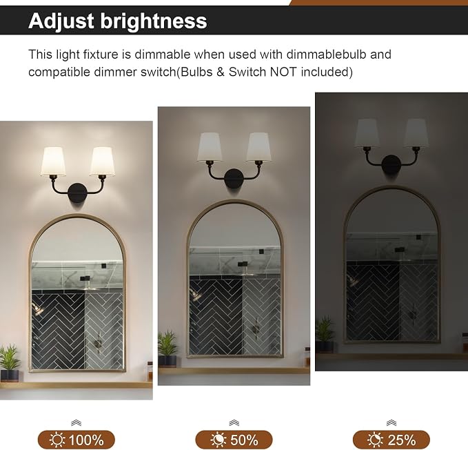 Bathroom Vanity Light, Matte Black Bathroom Light Fixtures, 2-Light Lighting - Image 4