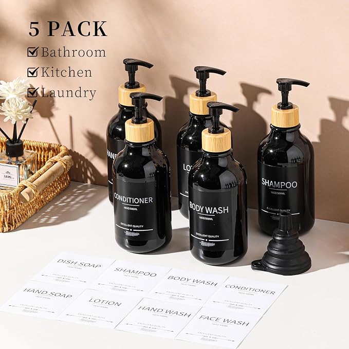 Shampoo and Conditioner Dispenser Bottles, 16.9oz Shower Containers - Image 2