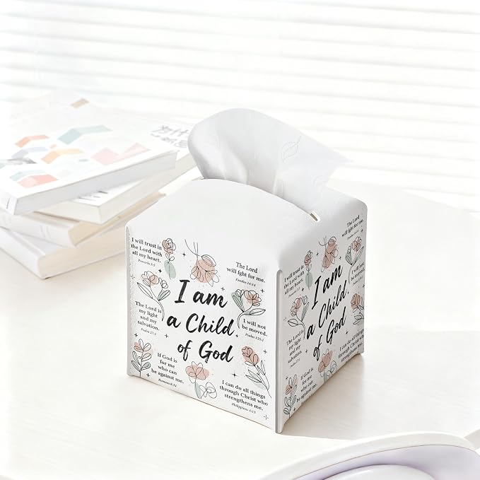 Inspirational Christian Tissue Box Cover Square, Religious Bible Verse Leather - Image 4