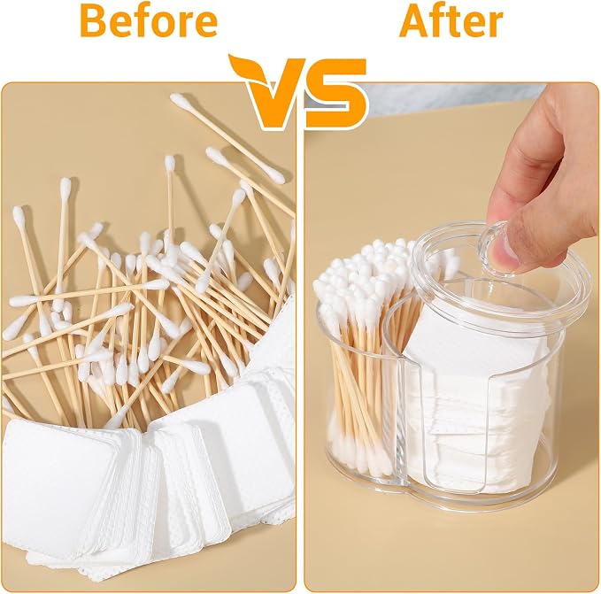 Yolev Qtip Holder with Dual Compartments Clear Cotton Round Holder Plastic - Image 5