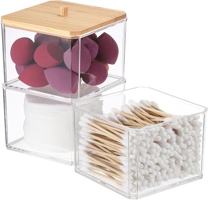 Hipiwe 3 Tiers Acrylic Cotton Swab Organizer Clear Qtip Holder - Image 9