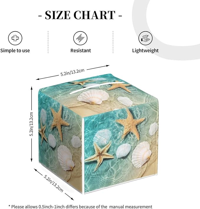 Sea Shell Tissue Box Cover Leather Tissue Box Holder Square Facial Paper - Image 2