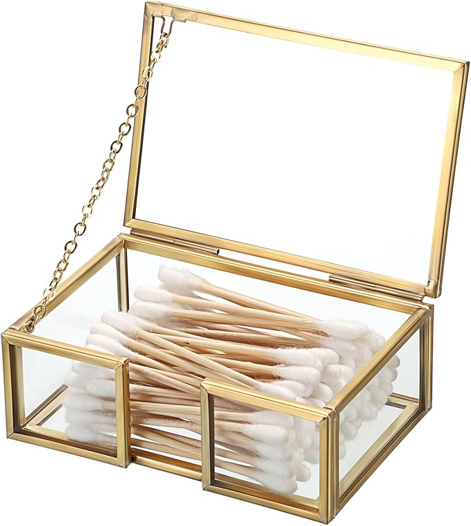 Cotton Swab Holder Small Qtip Dispenser Glass Bathroom Accessories Storage by Unknown