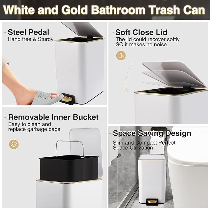 White Bathroom Accessories Set 8 Piece White and Gold Bathroom Set, Bathroom - Image 3
