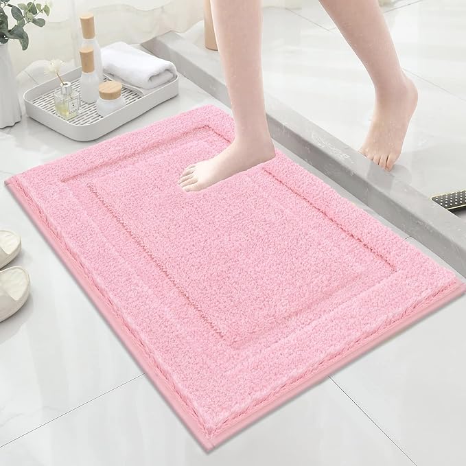 SHACOS Pink Bathroom Rugs 2 Piece Set 20x32 + 16x24 inch, Non Slip Bath Mat - Image 8