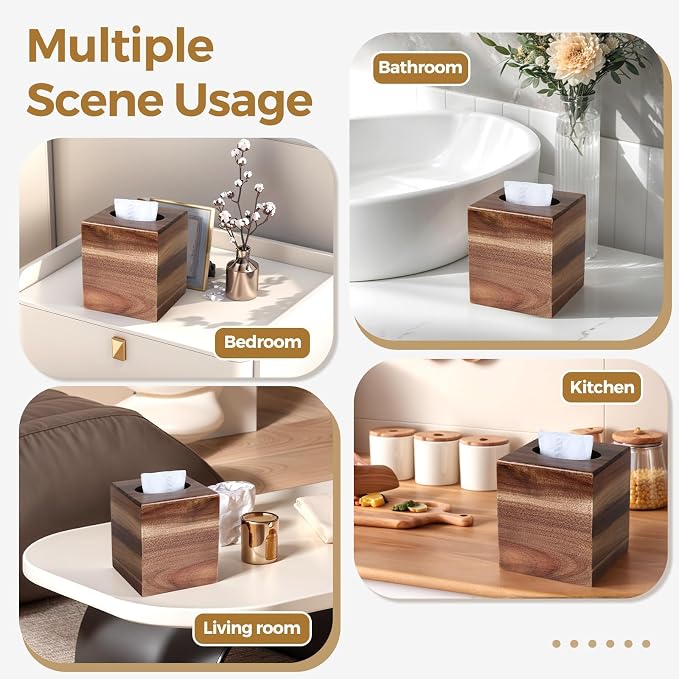 Wood Tissue Box Cover， Acacia Wood Tissue Box Cover Square, Decorative Cube - Image 7