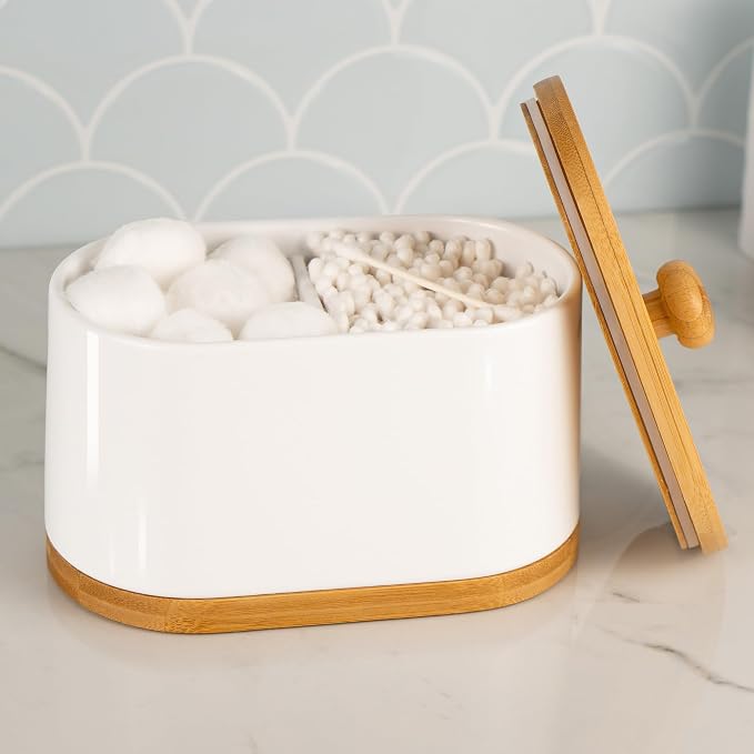 DAILY RITMO® Large White Cotton Swab & Ball Holder Dispenser | Two Sided Dual by DAILYRITMO