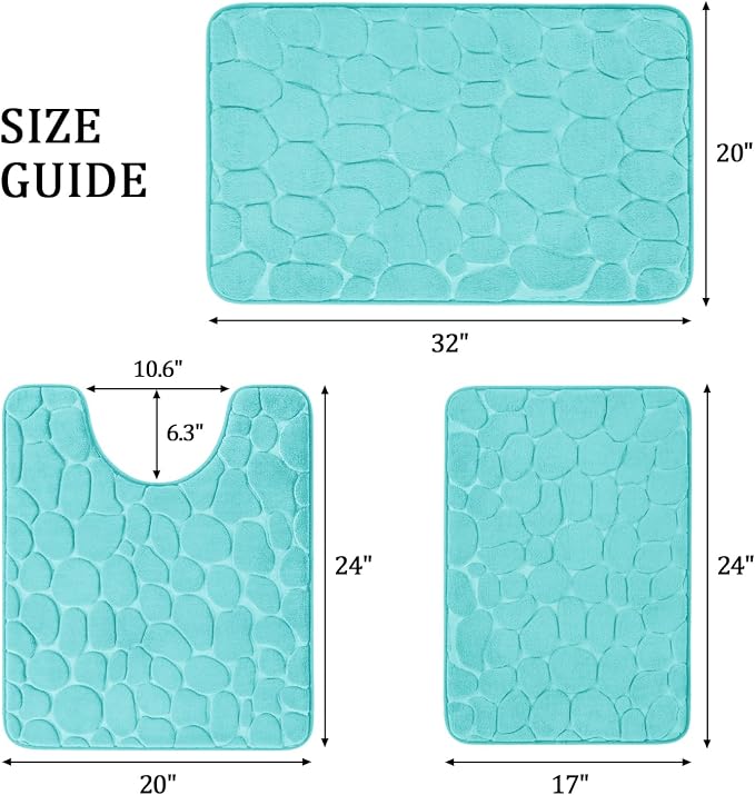 YIHOUSE Bathroom Rugs Mat Set 3 Piece Teal, Memory Foam Bath Mats Sets - Image 2