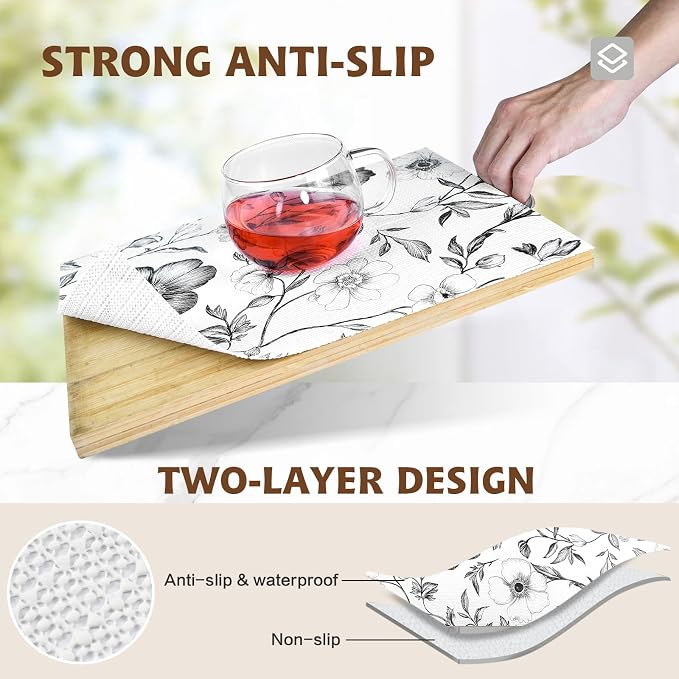 Drawer and Shelf Liner Black Flowers 12in x 20FT, Non Adhesive Anti-Slip Double - Image 2