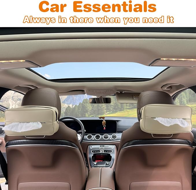 Large Car Tissue Holder for 120 Standard Tissues, Premium PU Leather Tissue - Image 8