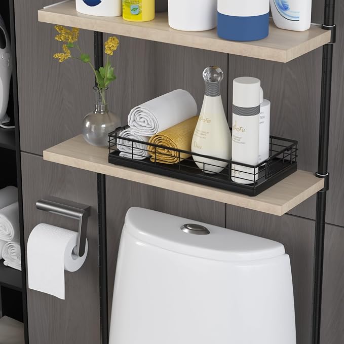 Toilet Paper Basket, 13 Inch Oak and Iron Tank Tray Top of Toilet Storage - Image 3