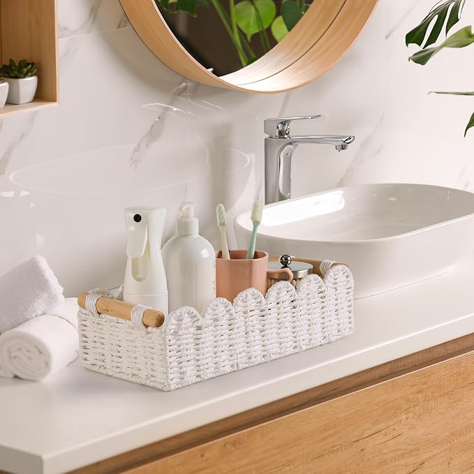 Toilet Paper Storage Basket Bathroom Counter Organizer Wicker Baskets - Image 4