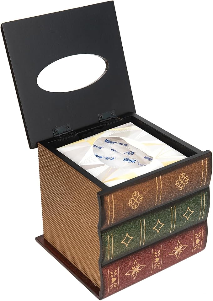 Crafted Classical Retro Wooden Antique Book Tissue Box Cover Square Tissue - Image 3