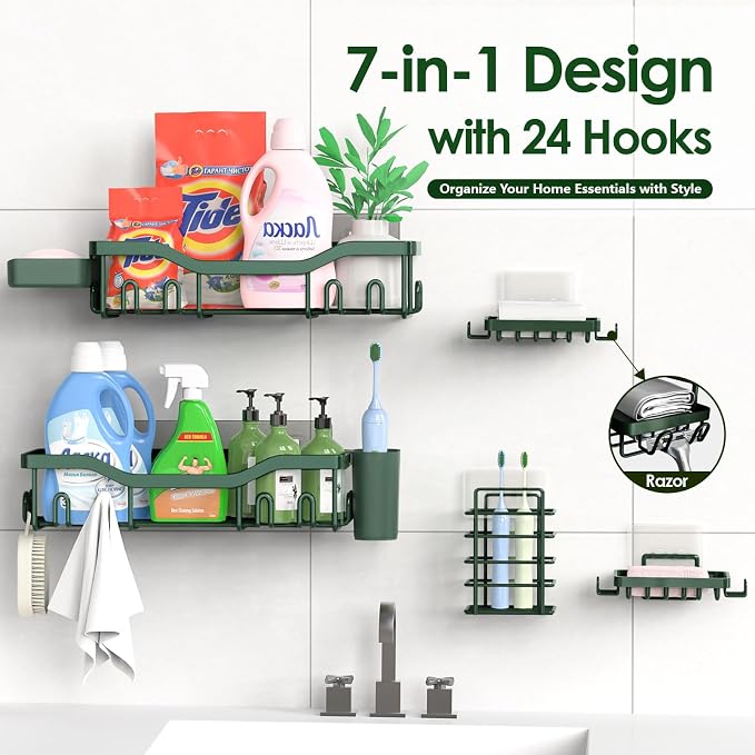 Shower Caddy Adhesive Shower Organizer 7-Pack, Rustproof Stainless Steel - Image 7