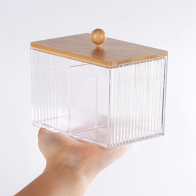 Ohlove Qtip Holder with Bamboo Lids, 3 Compartments Cotton Ball/Swabs Dispenser - Image 7