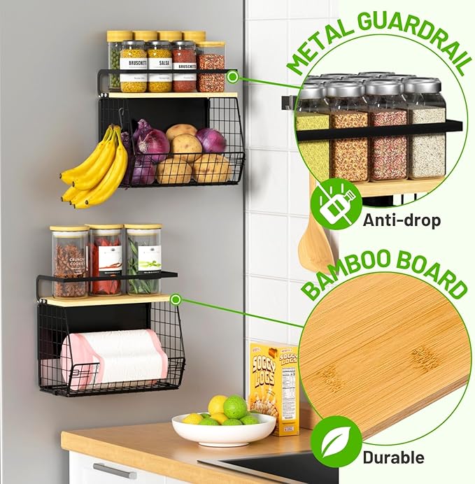 Magnetic Shelf for Fridge with Wood Lid, Fruit Potato and Onion Storage Bins - Image 3