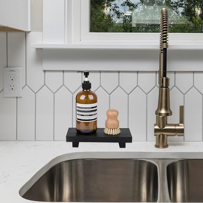Bathroom Counter Organizer Wood Pedestal Stand Farmhouse Decorative Tray Soap - Image 6