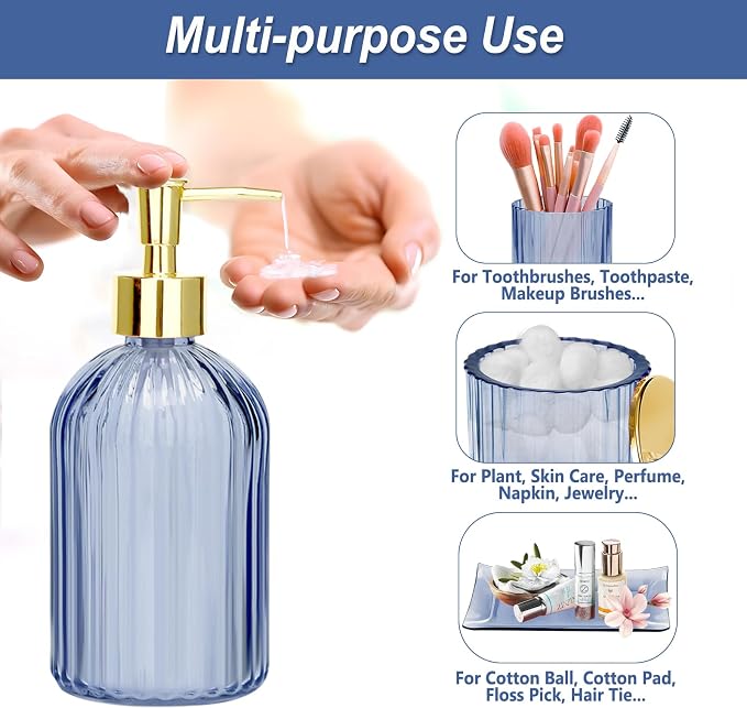 Jenseits Blue Bathroom Accessories, Toothbrush Holder, Apothecary Jar, Vanity - Image 2
