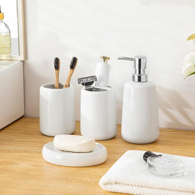 vancasso White Bathroom Accessories Set, Ceramic Soap Dispenser and Toothbrush - Image 8