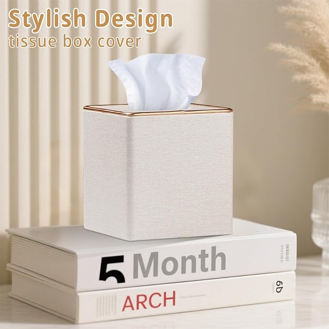 Leather Tissue Box Cover Square, Decorative Cube Tissue Box Holder - Image 4
