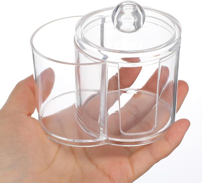 Yolev Qtip Holder with Dual Compartments Clear Cotton Round Holder Plastic - Image 8
