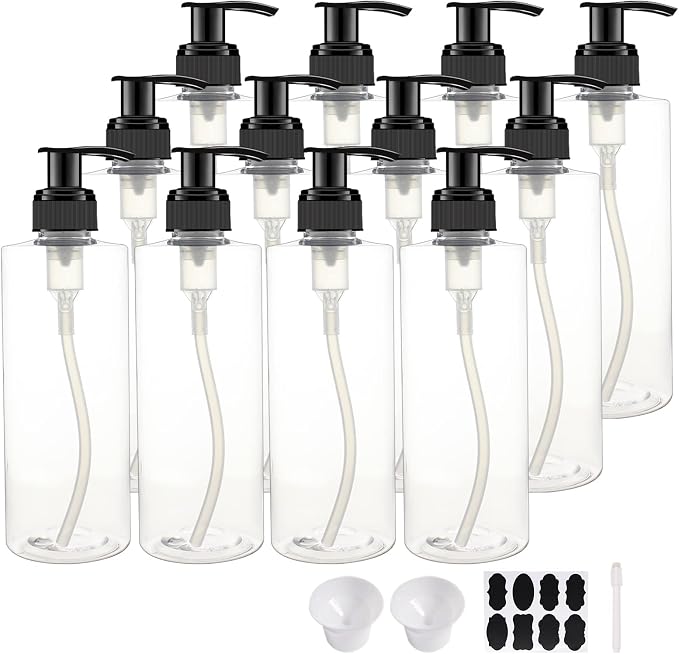 12 Pack 8 oz Plastic Pump Dispenser Bottles by BPFY