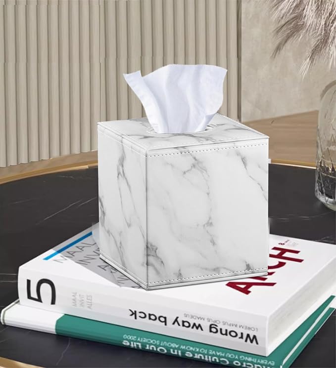 Leather Tissue Box Cover Square, Decorative Cube Tissue Box Holder - Image 2