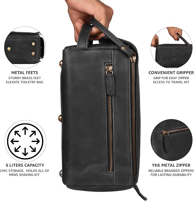 LEATHER VILLAGE Genuine Leather Travel Toiletry Bag - Image 5