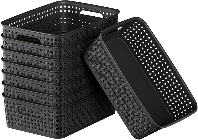 Black Plastic Basket, 8 Pack Home Organization and Storage Baskets by FUCDTEFC