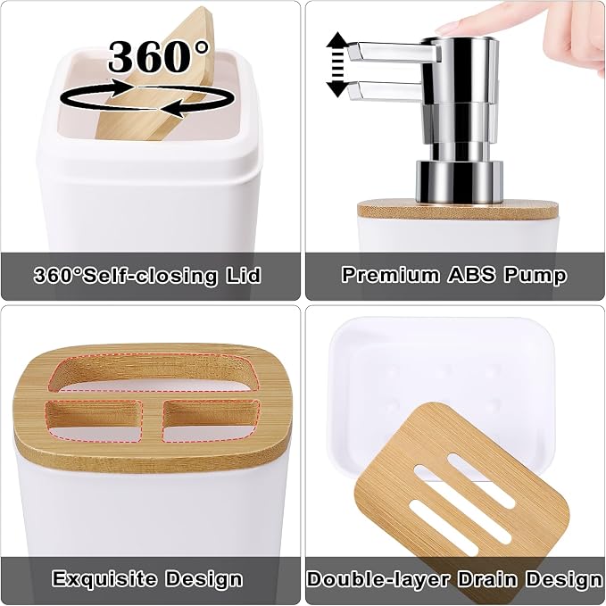 White Bathroom Accessories Set, 9 Piece Bathroom Accessory Set - Image 3