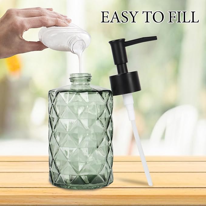 Green Glass Soap Dispenser, 11 Oz/330ml Liquid Hand Lotion Dispenser Set - Image 6