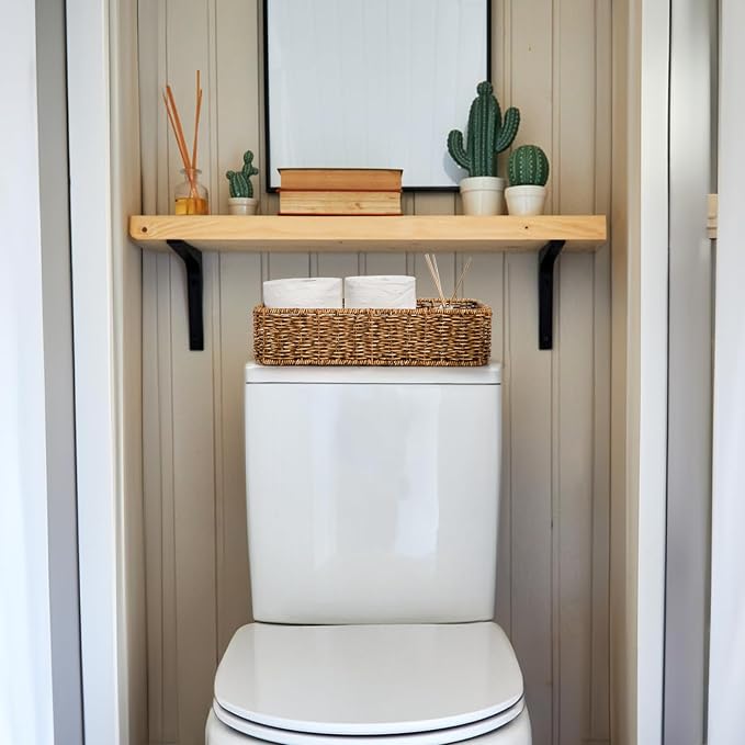 2 Pack Toilet Tank Basket, Handwoven Rectangular Wicker Shelf Baskets - Image 5
