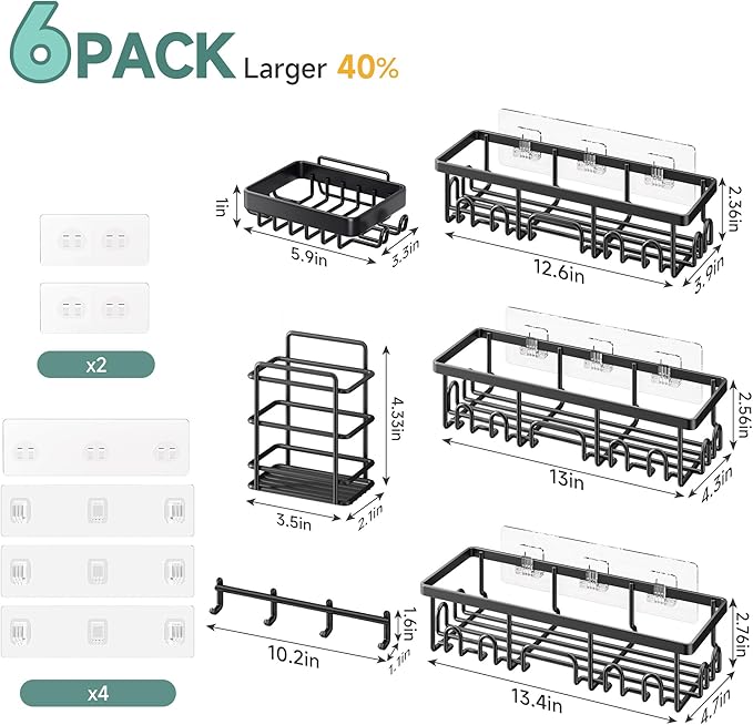 Veken Shower Caddy 6-Pack, Advanced Rustproof Design, No Drilling Adhesive - Image 6