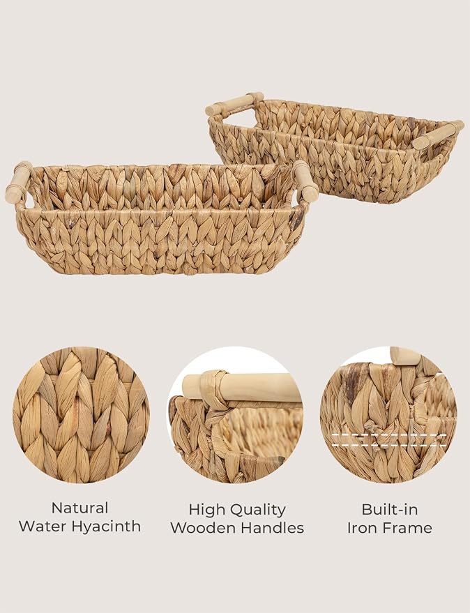 StorageWorks Hand-Woven Small Wicker Baskets, Water Hyacinth Storage Baskets - Image 3