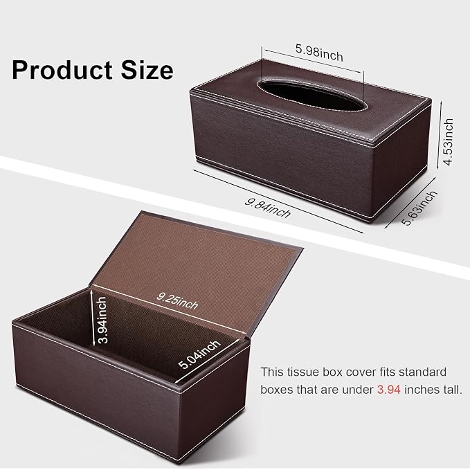 Tissue Box Cover Rectangle, PU Leather Tissue Box Holder Rectangular, Kleenex - Image 2