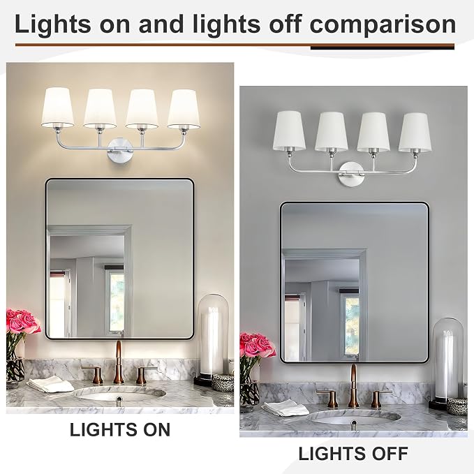 Bathroom Vanity Light, Brushed Nickel Bathroom Light Fixtures, 4-Light Lighting - Image 4