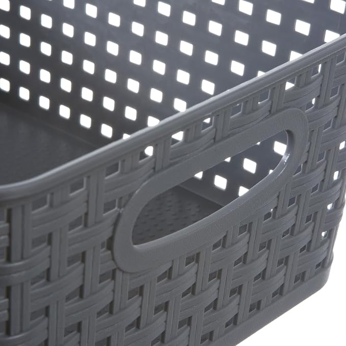 Grey Plastic Weave Storage Basket - Image 3