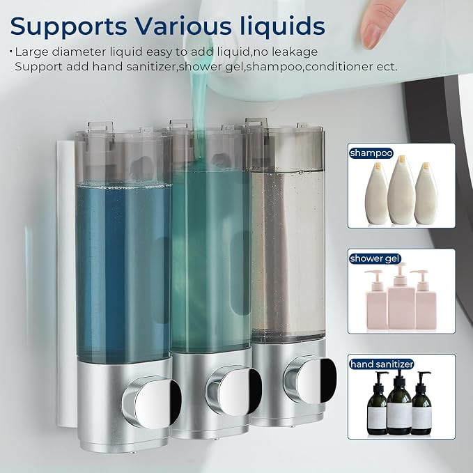 Shampoo and Conditioner Dispenser, Pollock Shower Soap Dispenser 3 Chamber No - Image 5