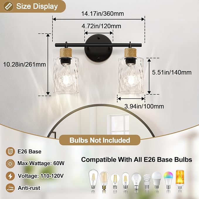 Bathroom Light Fixtures, 2-Light Coastal Vanity Lights - Image 8