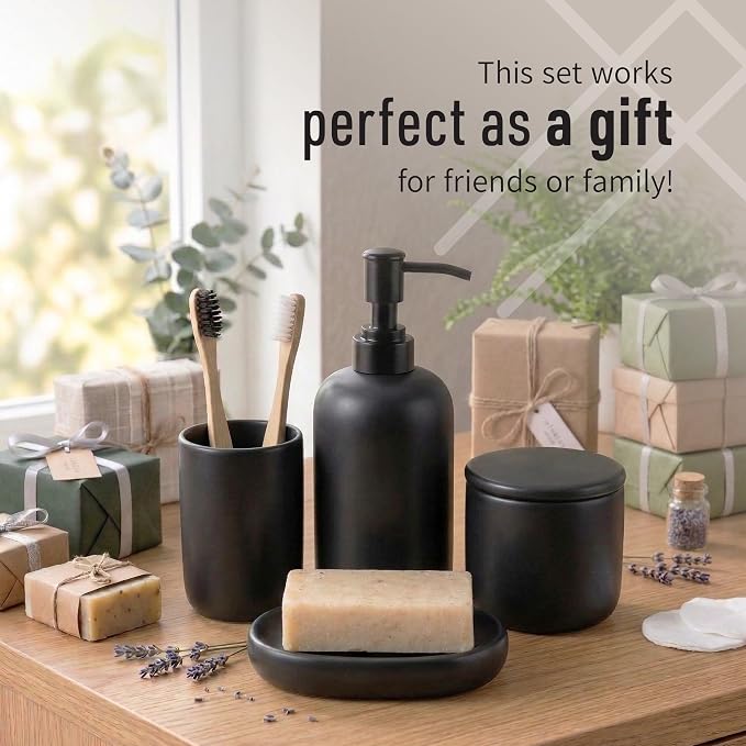 Ceramic Bathroom Accessories Set 4 Pcs – Modern Scandinavian Neutral Bathroom - Image 3