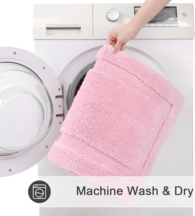 SHACOS Pink Bathroom Rugs Sets 2 Piece 20x32 inch, Non Slip Washable Bath Rugs - Image 6